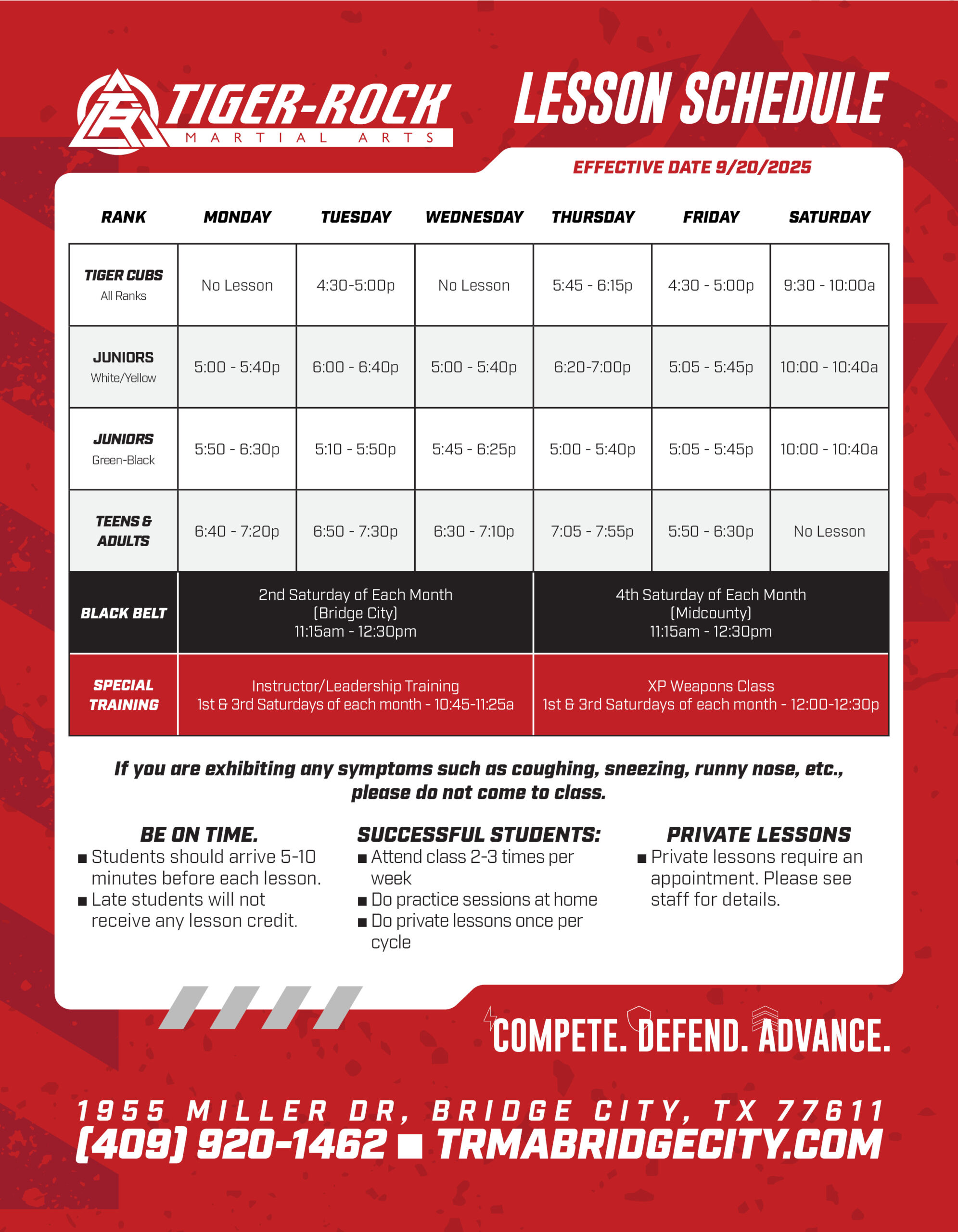 2025 TR CLASS Schedule - Bridge City TX - 8.5 x 11